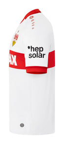 Stuttgart - 2024/2025 - Jersey Stuttgart - Jersey home Stuttgart - Uniform Stuttgart - Jako Stuttgart - Diseño clásico - Red and white - Rayas verticales - Bundesliga - Copa de Germany - Gola redonda - Escudo del club - Logo de Jako - Sponsor Mercedes-Benz - Tecnologías innovadoras - Confort - Rendimiento.